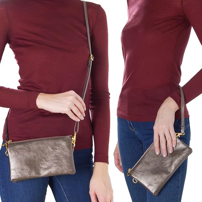 Vegan Leather Wristlet Purse for Women - Small Clutch Purse with Shoulder and Wrist Straps
