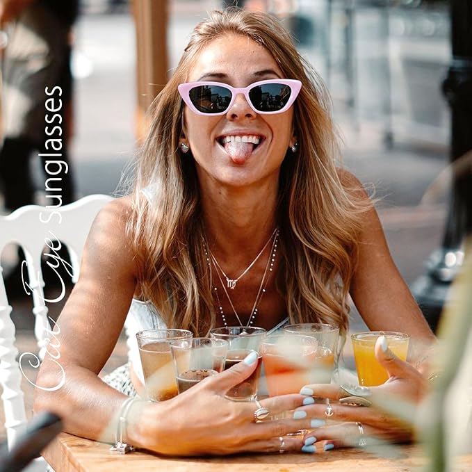 WOWSUN Small Cat Eye Sunglasses Womens Retro Narrow Trendy Polarized Sunglasses