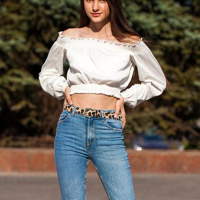 Leopard Belts for Jeans Pants Dress, Genuine Leather Belts, Vintage Chic Waist Belts for Women Men