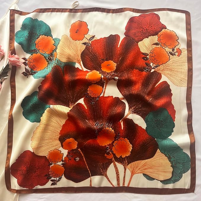 FONYVE Silk Feeling Scarf Medium Square Satin Head Scarf for Women 27.5 × 27.5 inches
