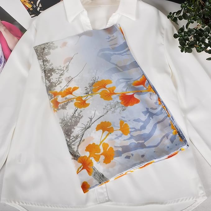 100% Mulberry Silk Scarf for Women Neck Oblong Headscarves Long Floral Print Lightweight Silk Wraps Shawls 67"*20"