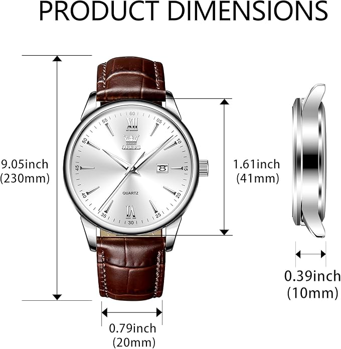 OLEVS Men Leather Watch,Mens Wrist Watches,Big Face Watches for Men,Leather Band Watches for Men,Day Date Watches for Men,Waterproof Watches for Men,Men Classic Watch,Reloj para Hombres