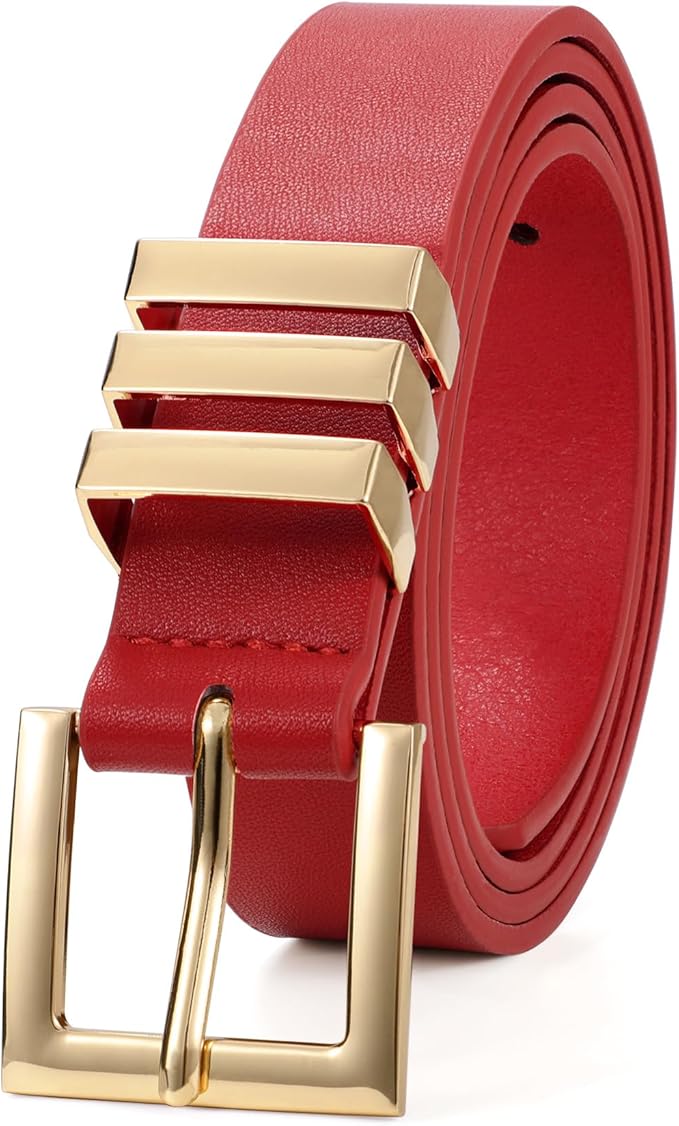 XZQTIVE Plus Size Women's Leather Belts for Jeans Pants Dress Fashion Ladies Waist Belt with Square Gold Buckle