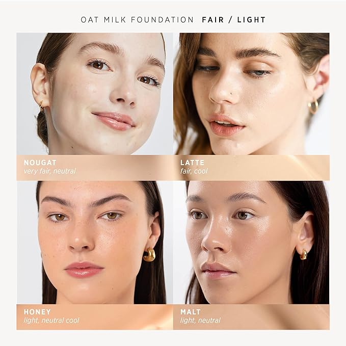 Ere Perez - Natural Oat Milk Liquid Foundation | Breathable, Buildable, Med-Full Coverage | Peach Extract, Vitamin E | Vegan, Cruelty-Free, Clean Beauty (Latte | fair cool, 1 fl oz | 30 ml)