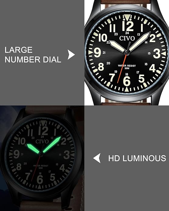 CIVO Analog Wrist Watches for Men: Waterproof Stainless Steel Mens Watches - Silver Watch with Easy Read Dial Men's Watch for Gift