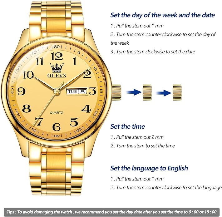 OLEVS Mens Watch Stainless Steel Analog Quartz Watches for Men Day Date Easy Read Diamond Waterproof Dress Luxury Classic Casual Big Face Blue/Black/Gold/Silver Roman Arabic Numerals Men's Wrist Watch