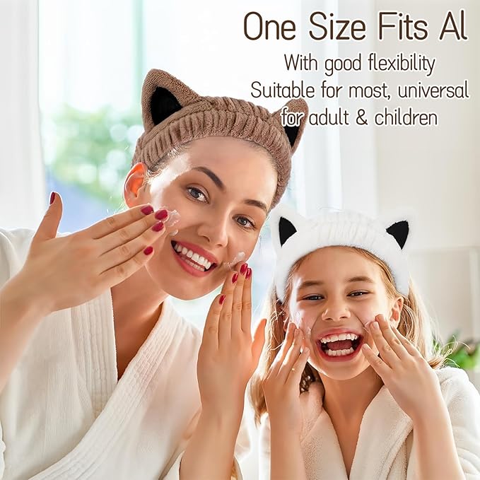 2 Pcs Ultra Soft Cat Ear Headband, Spa and Makeup Headbands for Women, Plush Coral Fleece Blend Headbands for Facial Care, Cute Hair Accessories Gift