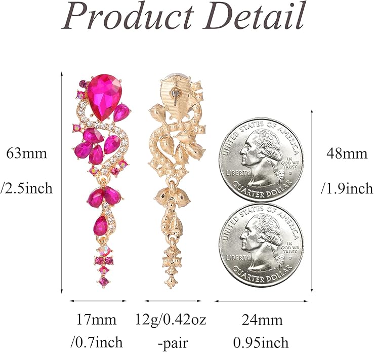 Fashion Rhinestone Statement Drop Dangle Earrings Long Colorful Crystal Bridal Wedding Teardrop Chandelier Earrings for Women Prom Pageant