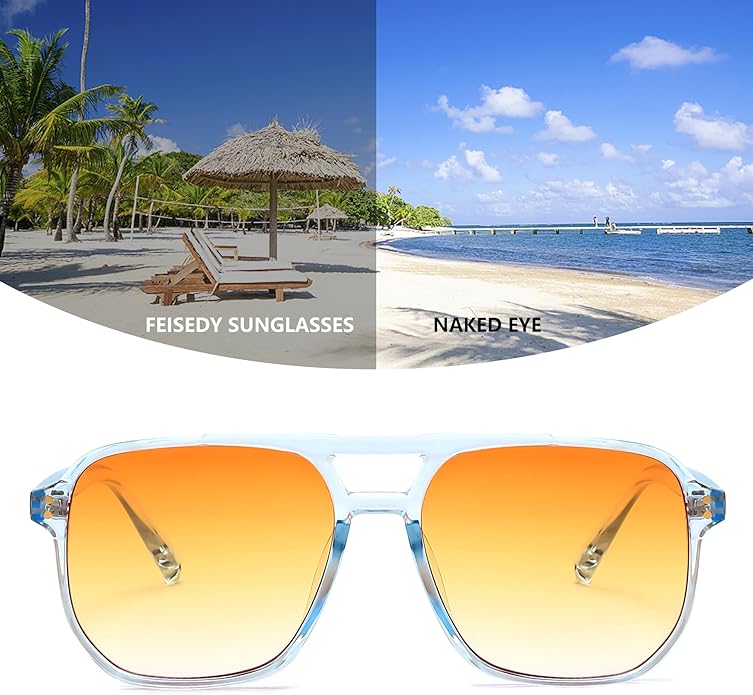 FEISEDY Retro Square Aviator Sunglasses Women Men 70s Vintage Trendy Plastic Frame Sun Glasses B2835