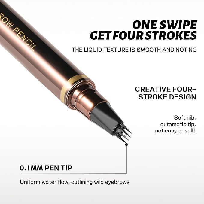 2 Pack 4-Tip Microblading Eyebrow Pen with 2 Brow Brushes, Waterproof Vegan Formula Eyebrow Pencils for Women to Effortlessly Create Natural Hair-Like Strokes, All-Day Wear (Medium Brown)