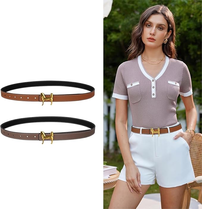 Relang Women's Belts with Gold Buckle, Fashion Waist Band, Elegant Ladies' Belt, Gift for Women