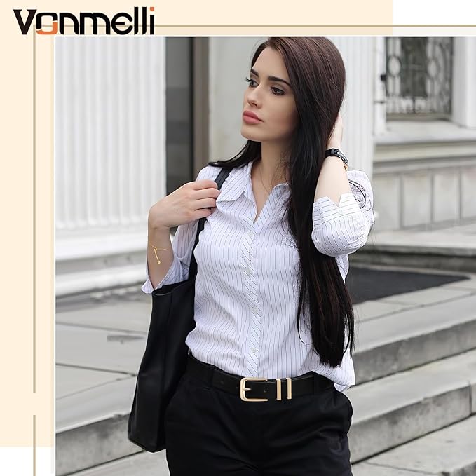 VONMELLI Women's Soft Faux Leather Belt for Jeans Pants Dress Fashion Ladies Waist Belt with Gold/Silvery Buckle