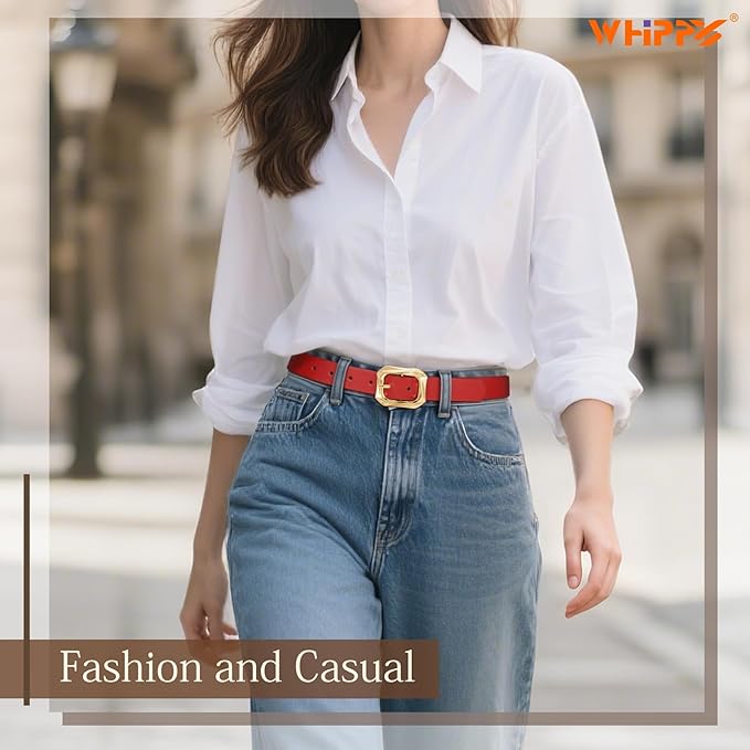 WHIPPY Women's Leather Belts with Gold Buckle Casual Fashion Ladies Waist Belts for Jeans Pants Dresses
