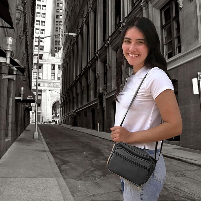 Cowhide Leather Women's Shoulder Purse Small Cross Body Organizer Bag with Many Pockets