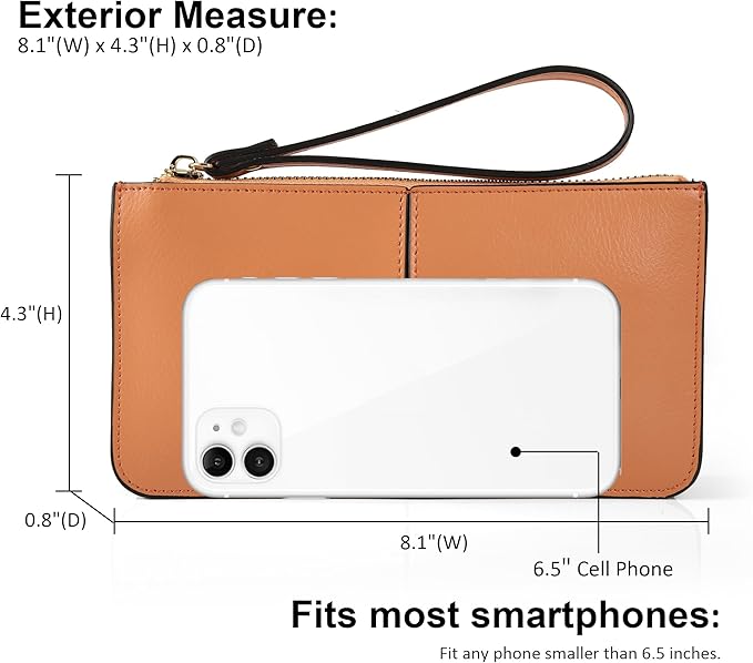 befen Genuine Leather Wristlet Clutch for Women Ultra-Slim Ladies Credit Card Holder Wallet Purses with RFID Protection