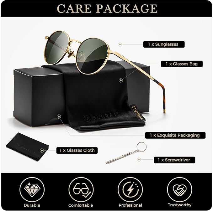 SUNGAIT Ponderable Metal Round Sunglasses for Men Women Classic Vintage Polarized Circle Sun Glasses