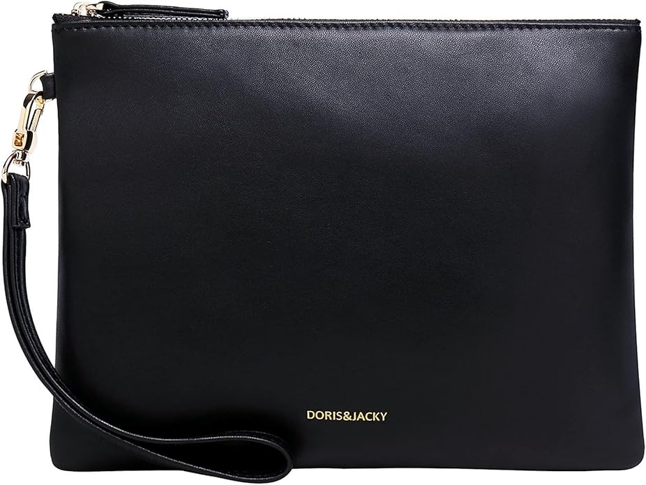 DORIS&JACKY Lambskin Leather Wristlet Clutch Purse for Women Soft Designer Slim Cell Phone Pouch Bag with Detachable Strap