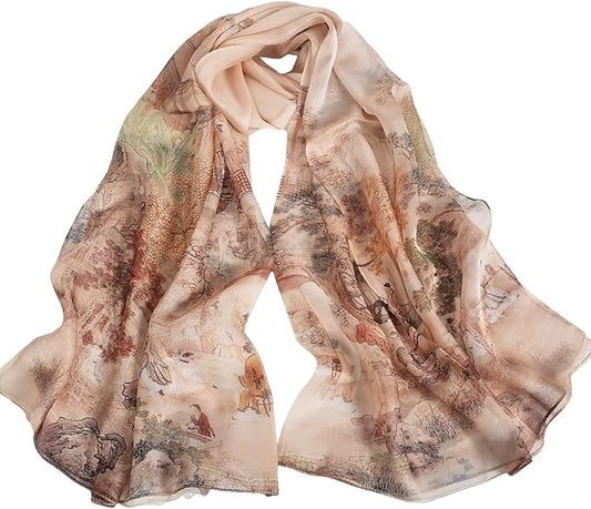 100% Mulberry Silk Women's Neck Silk Scarf-Lightweight Shawl,FLoral Print Beach Silk Wrap-Scarves for Photography