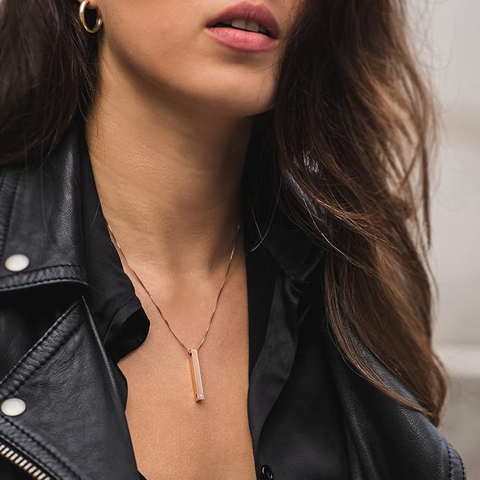OAK & LUNA - Personalized Pillar Bar Necklace with Diamond Options - Custom Inscription Engraved Pendant - Up to 4 Names - Jewelry Gift for Women, Her, Mother For Mother's Day, Christmas