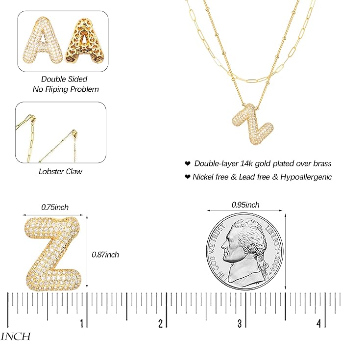 LUCA SMITH Initial Necklaces for Women, Dainty Balloon Bubble Letter, Name Letter Alphabet Pendant Layered Choker Chain Jewelry Gift