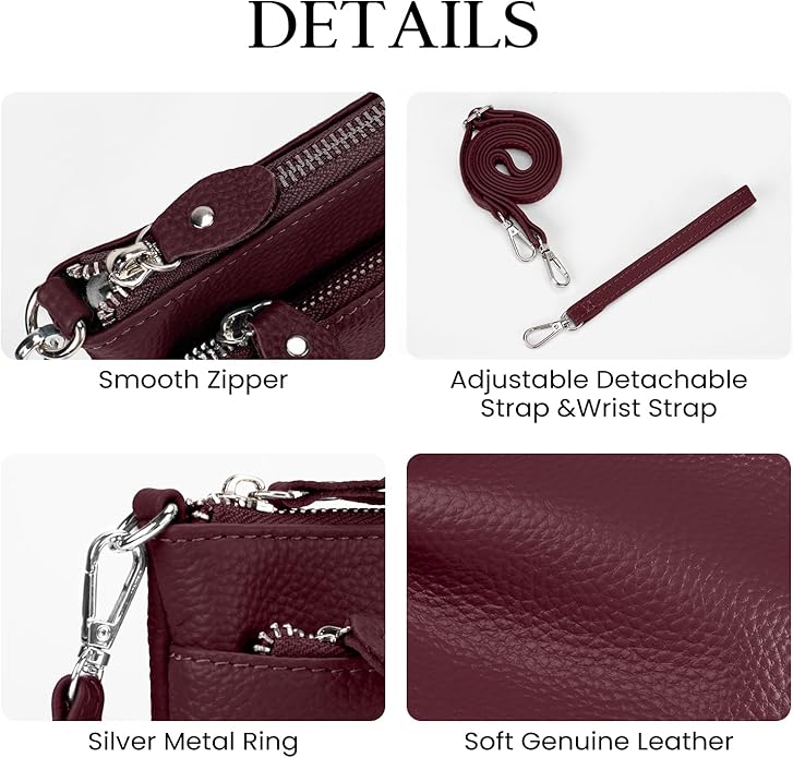 befen Genuine Leather Wristlet Clutch Wallet Purses with RFID Blocking, Small Crossbody Bags Shoulder Handbag for Women