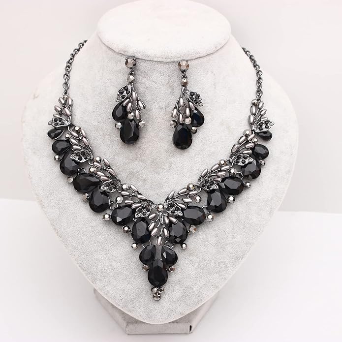 Jewelry Set for Women, Statement Necklace Dangle Earrings Bracelet Ring, White/KC Gold Plated Jewelry Set with Rhinestone Pearl Crystal Wedding Party Jewelry for Bridal Bridesmaid