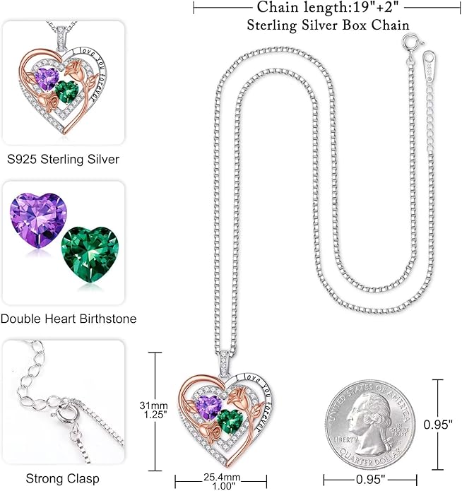 Iefil Mothers Day Gifts for Wife - Sterling Silver Birthstone Necklace Birthday Gifts for Her Wife