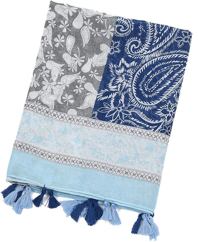 Yeieeo Boho Scarf for Women Lightweight Floral Printed Scarf Fall Winter Fashion Fringed Shawl