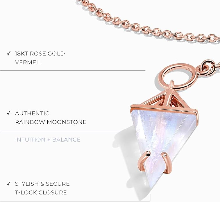 Moon Magic | Authentic Moonstone Earrings & Necklace Set for Women | Real 925 Sterling Silver & 18K Rose Gold Raw Crystal Studs & Necklace | Jewelry Set for women