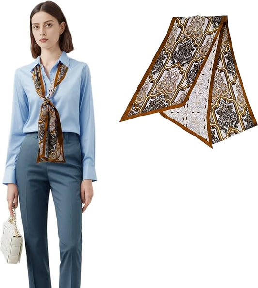 100% Mulberry Silk Ribbon Scarf for Hair Beach Head Wraps for Women Handbag accessories Necktie