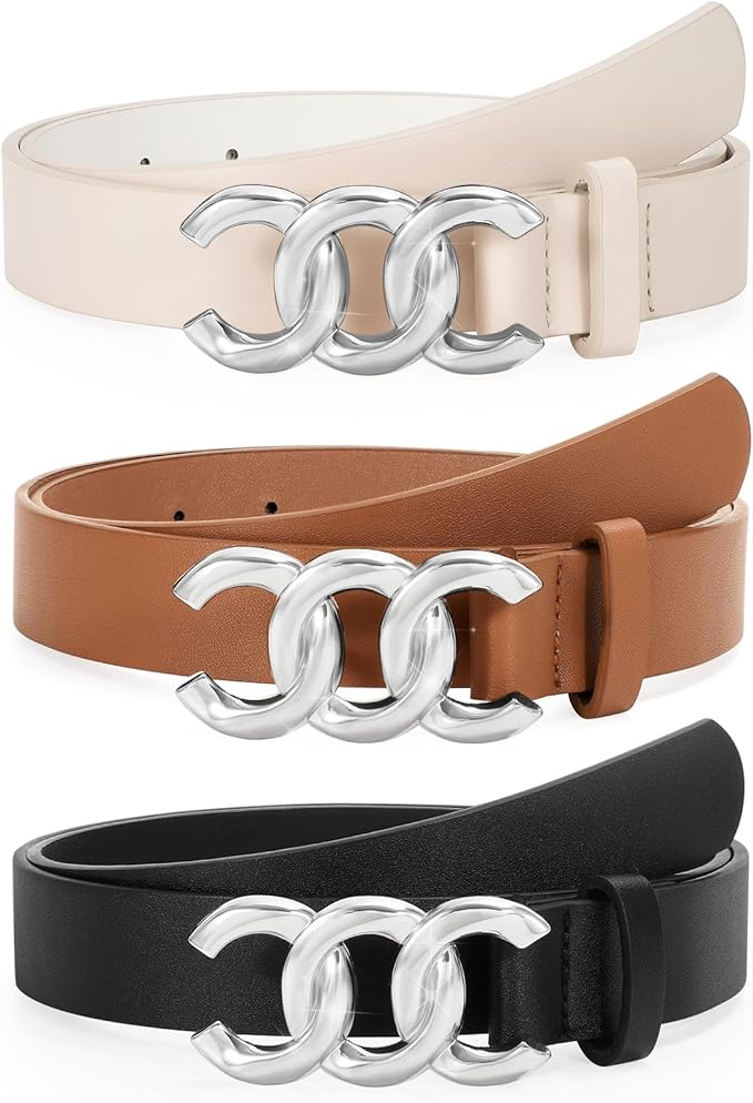 TRIWORKS 3 Pack Women's Belts for Jeans Pants Fashion Waist Belts for Ladies Leather Belts