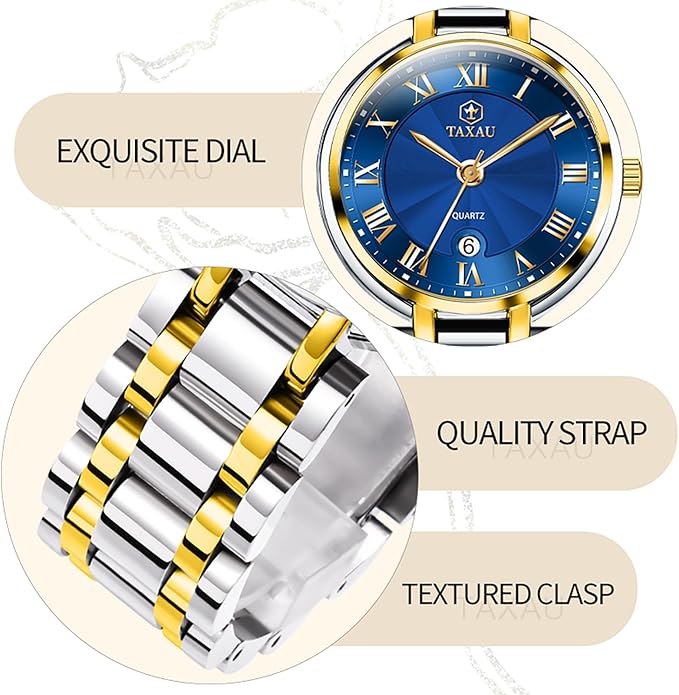 Gold Silver Two Tone Women Stainless Steel Watch Small Wrist ElegantDress Watch for Women Fashion Luxury Waterproof Day Date Analog Quartz Ladies Watches