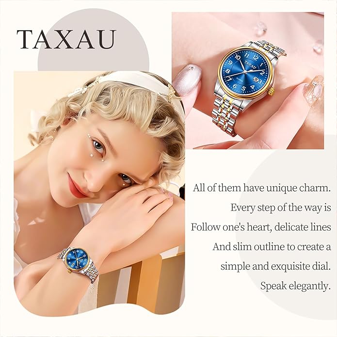 Womens Watch Fashion Dress Waterproof Silver Watches for Women Casual Easy Read Quartz Analog Women's Watch Two Tone Stainless Steel Ladies Watches with Day Date