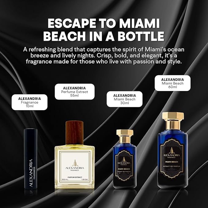 Alexandria Fragrances Miami Beach Perfume - Long Lasting Eau de Parfum for Men & Women - Everyday Men’s Cologne with Citrus, Ginger, Vetiver & Cedar Notes - Inspired by Beach & Summer Vibes - 10ml
