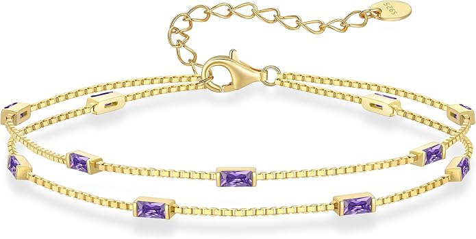 LOUISA SECRET Birthstone Bracelets for Women, 925 Sterling Silver Dainty Simple Women Charm Link Bracelet, Birthday Anniversary Christmas Jewelry Gifts for Women Wife Mom Her