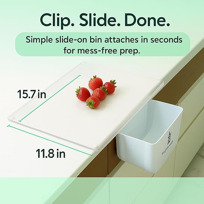 2-in-1 Acrylic Cutting Board with Slide-Out Bin – clear cutting board with lip Kitchen 15.7 x 11.8 in (40 x 30 cm), Clear Mess-Free Countertop Chopping Board