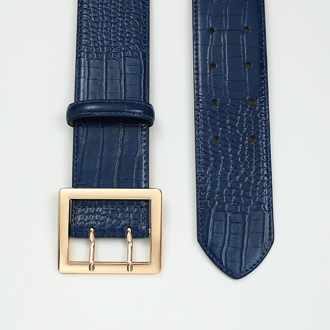 Wide Belts for Women Leather Wide Belts Fashion Thick Black Belt With Gold Buckle Belt for Dresses