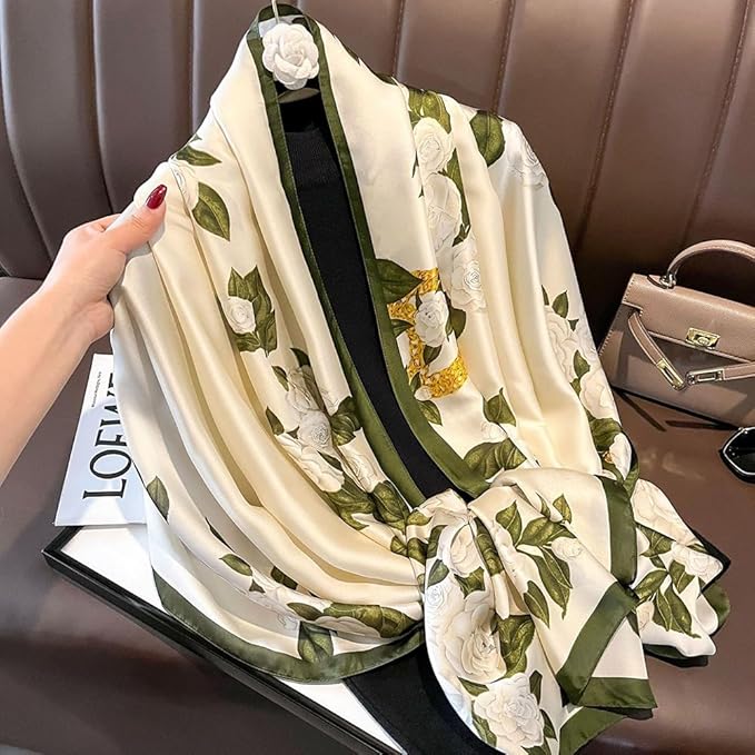 YOUR SMILE Large Mulberry Silk Feeling Long Stain Scarf Lightweight Sunscreen Shawls Wraps for Women