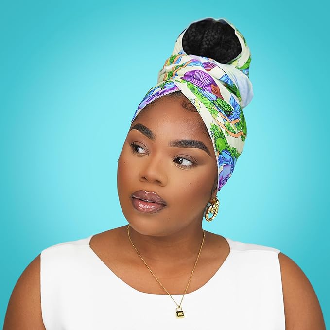 KISS Colors & Care Limited Edition BIFC Premium Soft Satin Wrap Scarf, Smooth & Comfortable All Day Wear, Minimize Frizz, Prevent Breakage, 60” X 16" Extra-Long Scarf - Jacques Agbobly
