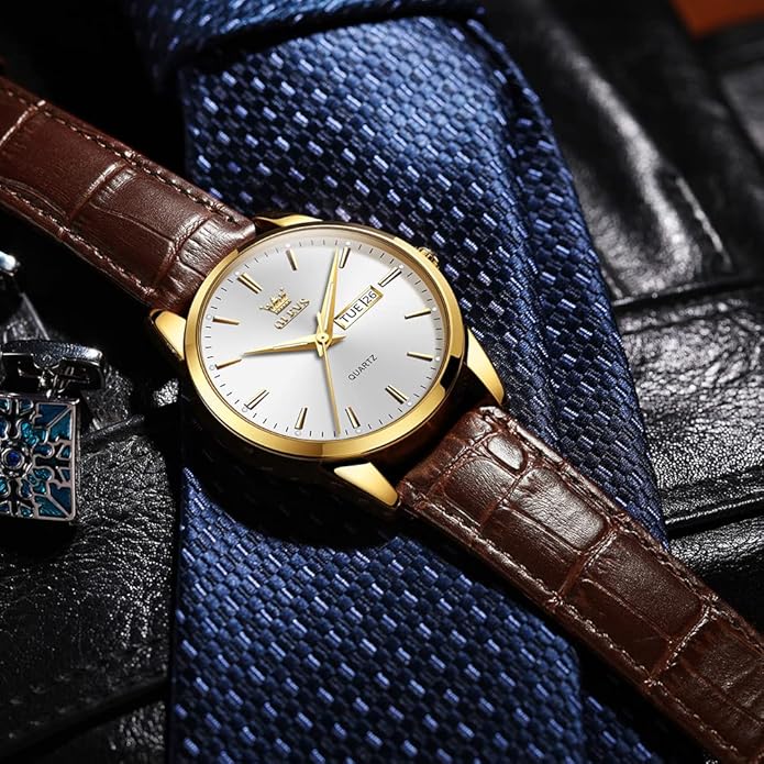 OLEVS Men's Simple Watch with Day and Date, Stainless Steel Analog Quartz Watches for Men, Classic Luminous Hands Men's Dress Watches, Black/White/Blue Dial