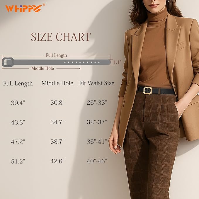 WHIPPY Women's Leather Belts with Gold Buckle Casual Fashion Ladies Waist Belts for Jeans Pants Dresses