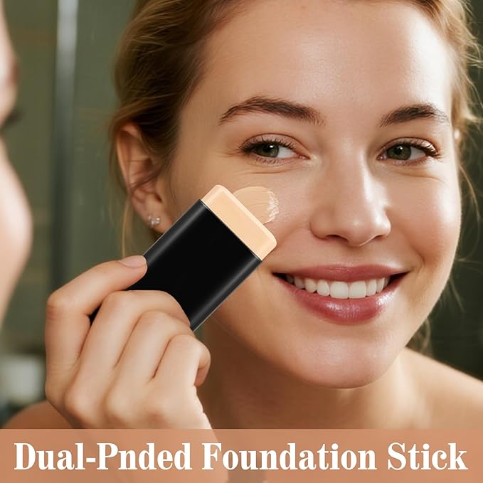 Concealer Foundation Stick, 2-in-1 Long-Lasting Foundation and Concealer with Brush, Creamy Full Coverage for Dark Circles & Blemishes, Hydrating Olive & Camellia, 2.09 Oz (04#)