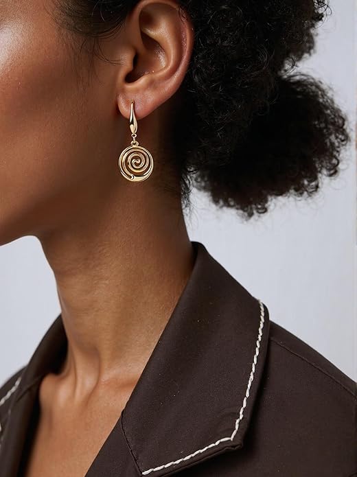 Gold Boho Necklace Earrings Set For Women Spiral Trendy Statement Jewelry Set Summer Beach Jewelry Gifts 18K Gold Plated
