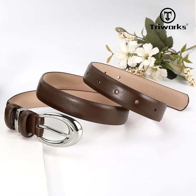 TRIWORKS 3 Pack Women Leather Belt for Jeans Pants Fashion Ladies Faux Leather Belt with Gold Buckle