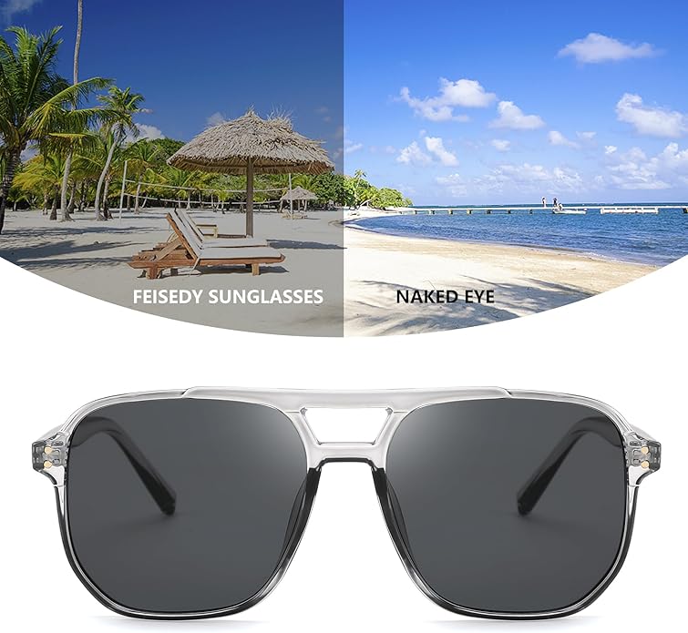 FEISEDY Retro Square Aviator Sunglasses Women Men 70s Vintage Trendy Plastic Frame Sun Glasses B2835
