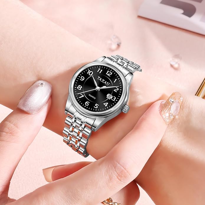 Gold Silver Two Tone Women Stainless Steel Watch Small Wrist ElegantDress Watch for Women Fashion Luxury Waterproof Day Date Analog Quartz Ladies Watches