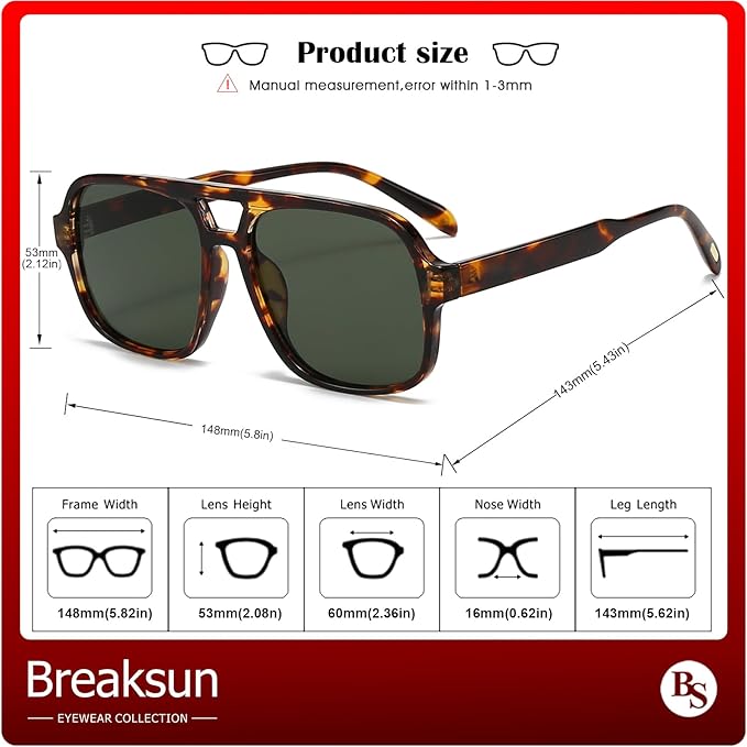Retro Aviator Sunglasses for Women Men Trendy Classic 70s Square Aviator Sun Glasses Vintage Shades