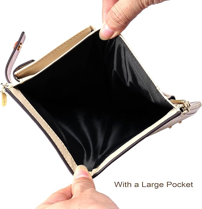 ANDOILT Wallet Women RFID Blocking Genuine Leather Bifold Multi Card Organizer Wristlet Purse Cell Phone Handbag