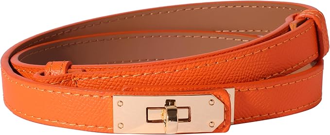 Women Skinny Leather Belt Solid Color Alloy Turn Lock Adjustable Waistband for Dresses Jeans Coats