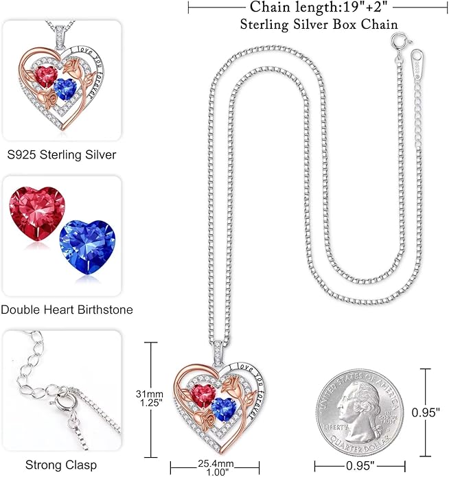 Iefil Mothers Day Gifts for Wife - Sterling Silver Birthstone Necklace Birthday Gifts for Her Wife